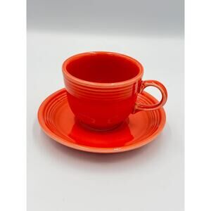 Fiesta by Homer Laughlin Teacup and Saucer Set - Retired Poppy Red